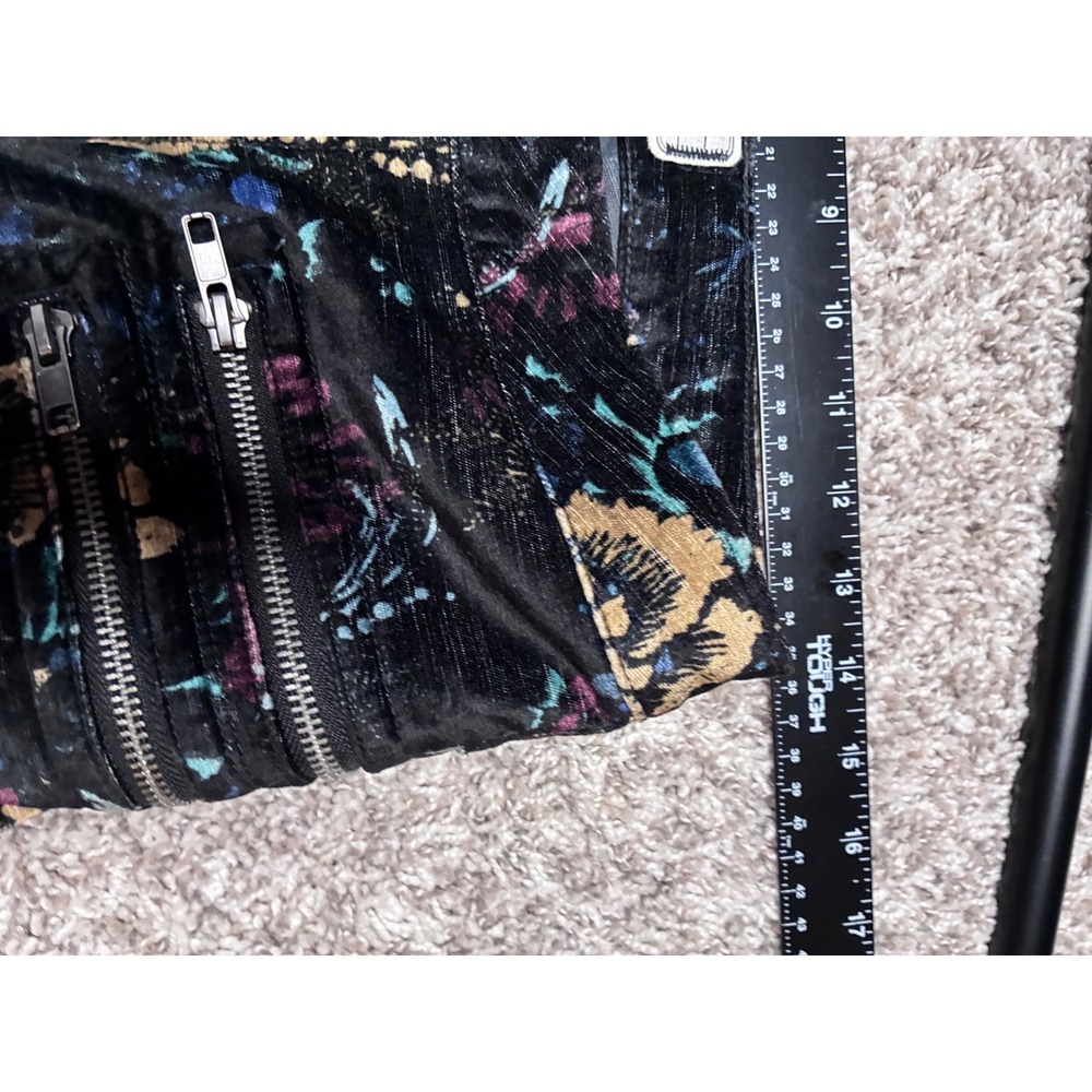 Free People Velvet Floral Skinny Pants‎ Women Size 6 Black Gold Zipper Detail - Picture 6 of 11